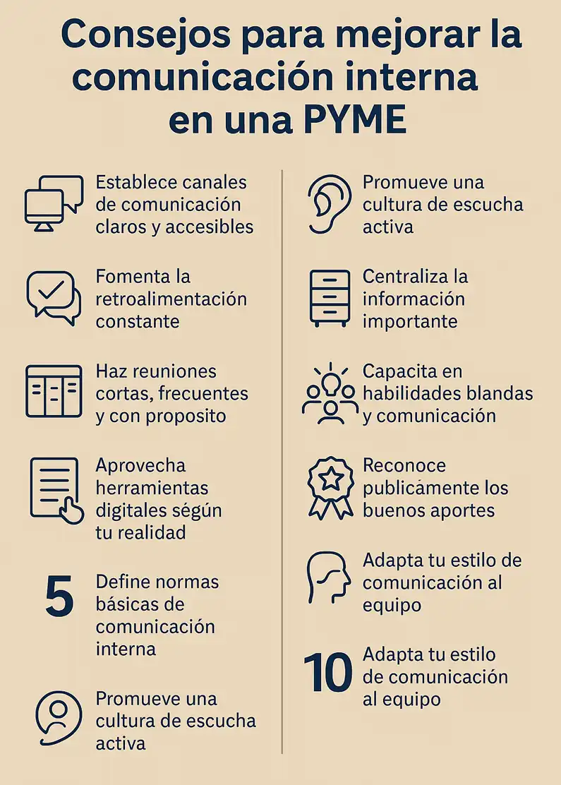 Cómo mejorar la comunicación interna en pymes 10 estrategias efectivas infografía
