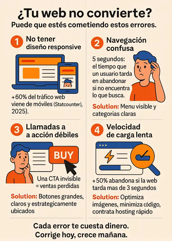 Principales errores de diseño web infografía