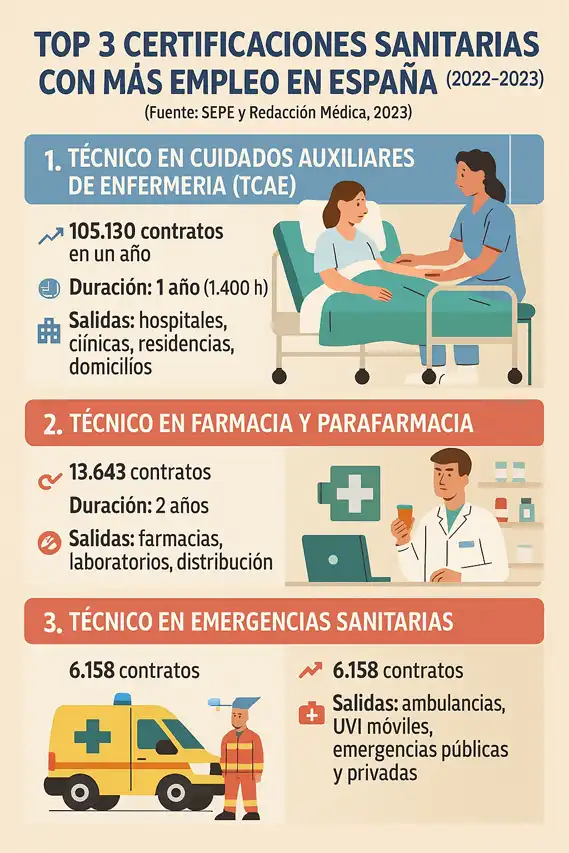 Certificaciones sanitarias más demandadas en España infografía