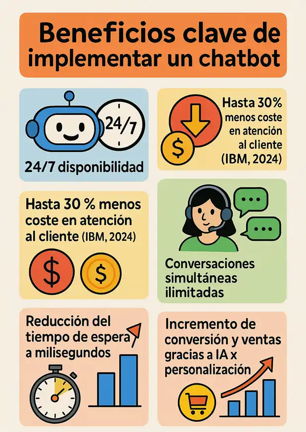 beneficios de implementar un chatbot en atenicón al cliente infografía