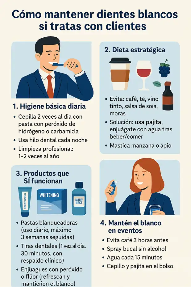 cómo mantener dientes blancos si trato con clientes infografía