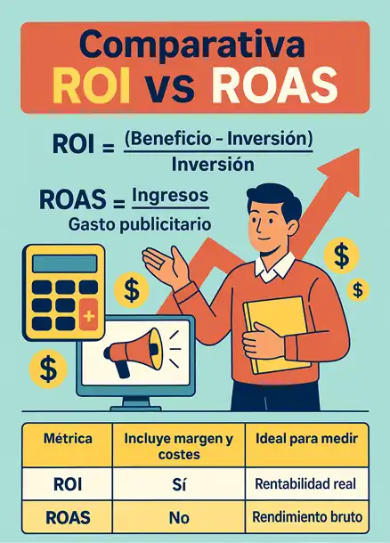 comparativa ROI vs ROAS infografía