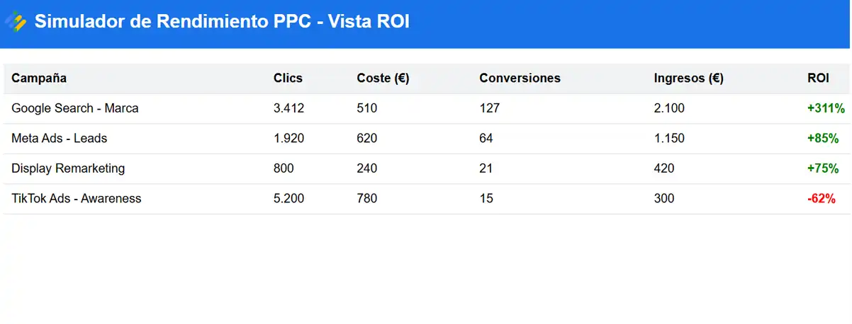 simulador de rendimiento de PPC