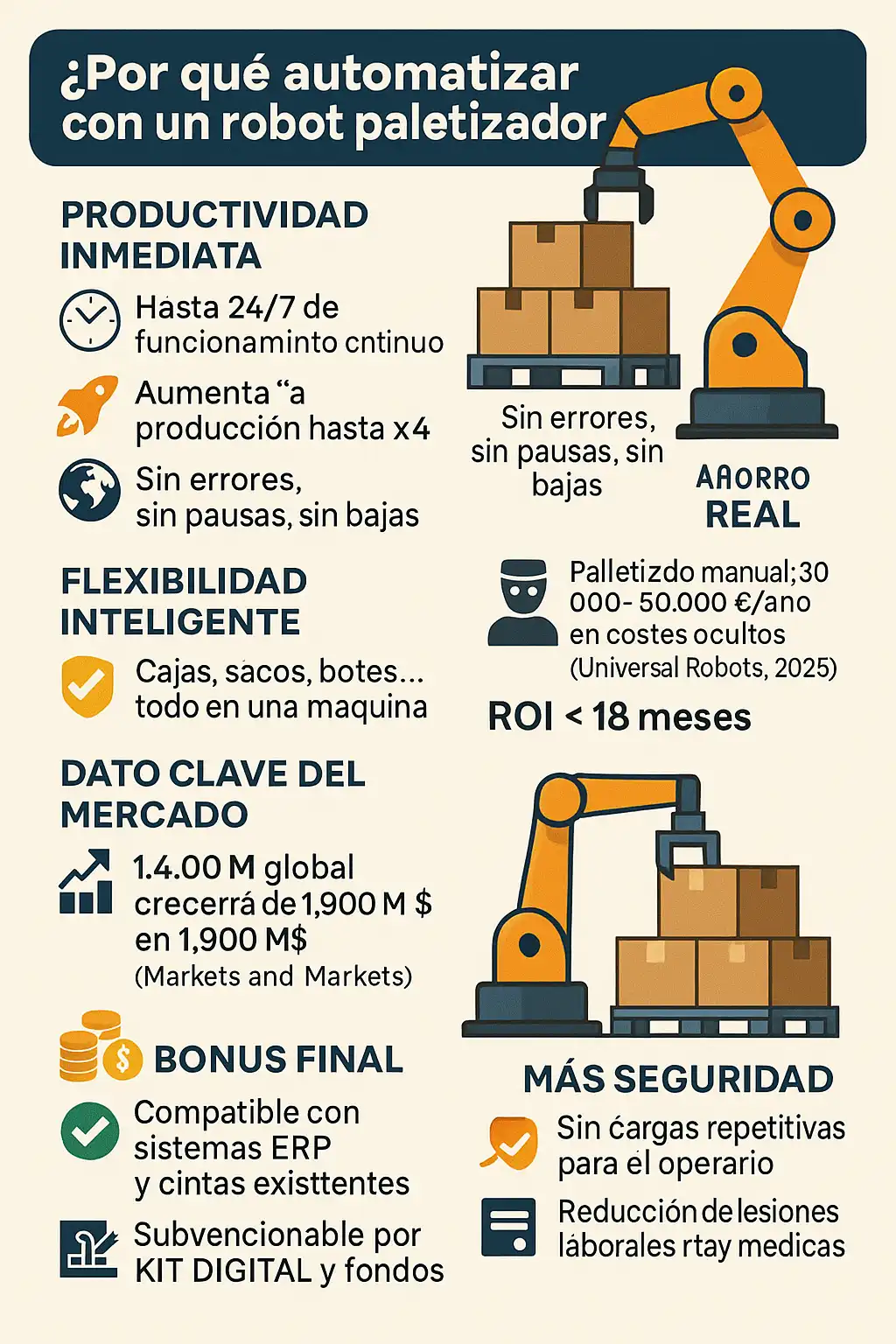 ventajas de automatizar con robot paletizador infografía
