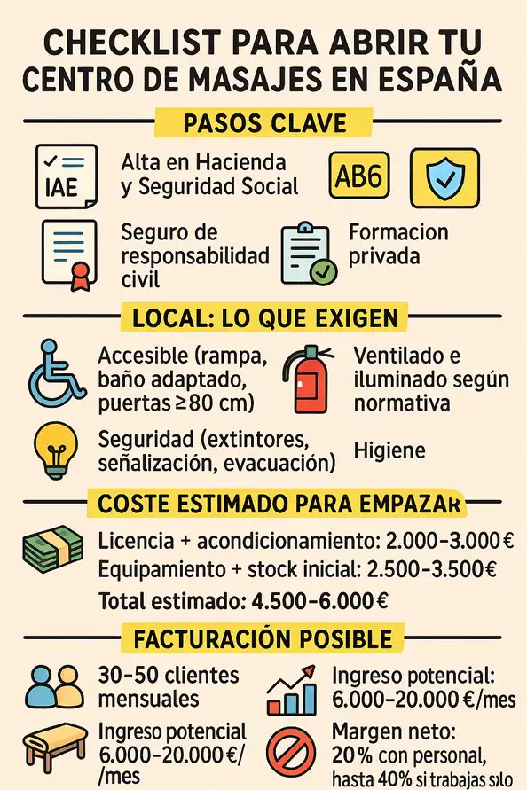 Qué necesitas para abrir un centro de masajes en España infografía