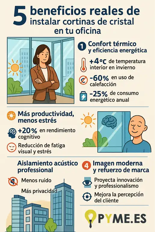 beneficios reales de instalar cortinas de cristal en tu oficina