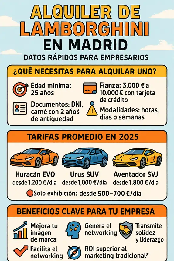 ventajas del alquiler de Lamborghini en Madrid para eventos corporativos infografía