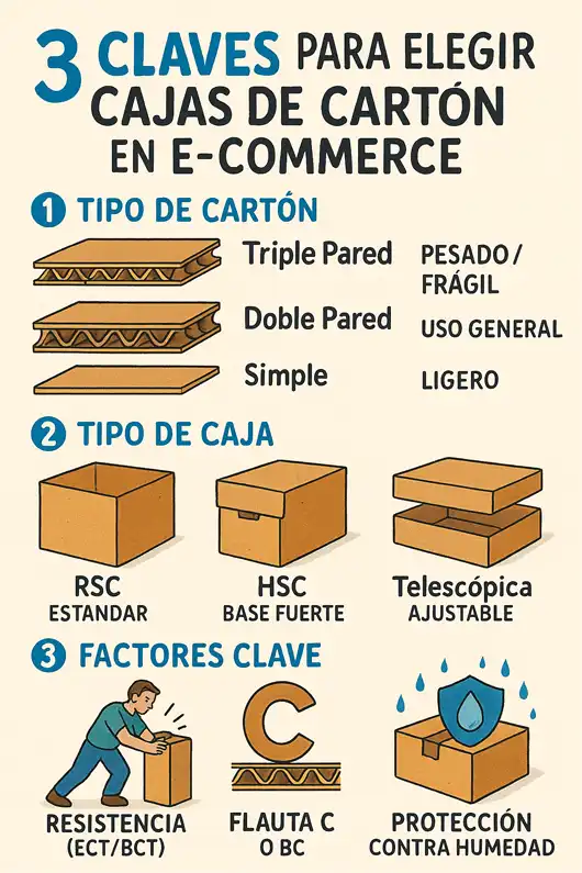 Cómo elegir cajas de cartón resistentes para envíos de e-commerce infografía