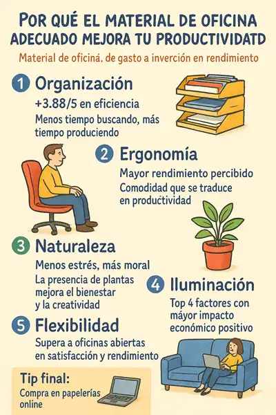 Por qué el material de oficina adecuado mejora tu productividad infografía
