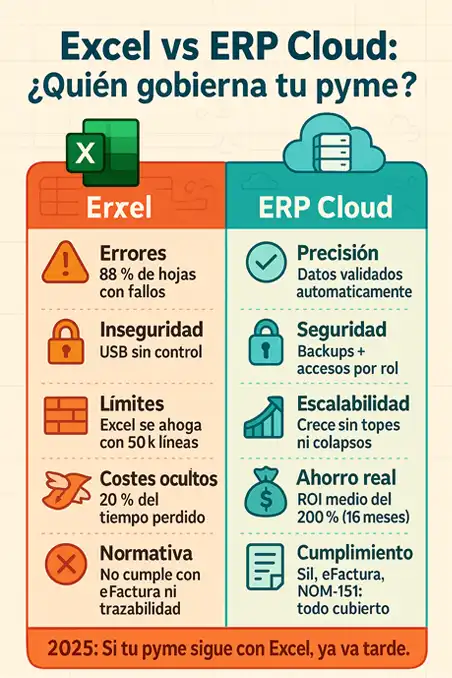 excel vs ERP cloud infografía