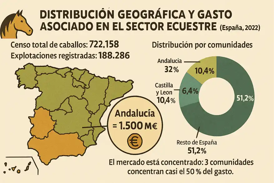 infografía distribución geográfica y gasto asociado en el sector ecuestre españa