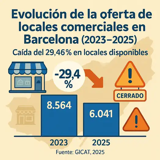 infografía evolución de la ofreta de locales comerciales en Barcelona