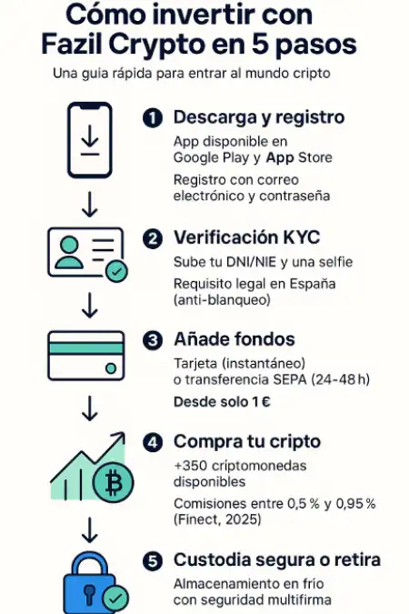 cómo invertir con fazil crypto en 5 pasos infografía