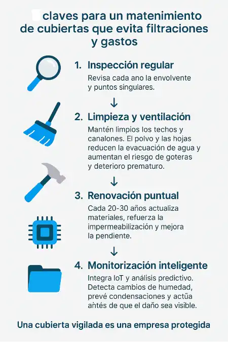infografía claves para mantenimiento de cubiertas empresariales