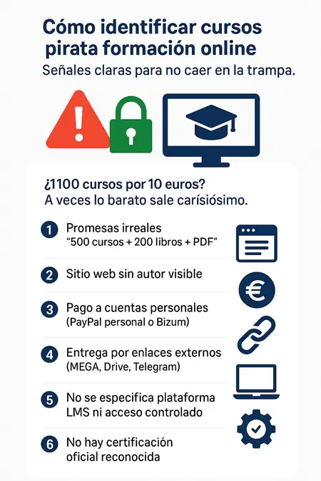cómo identificar cursos pirata formación online infografía