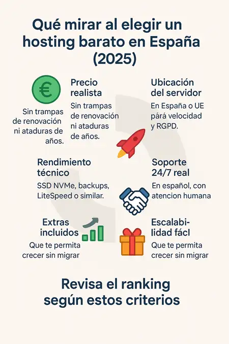 infografía qué mirar al elegir un hosting barato en España