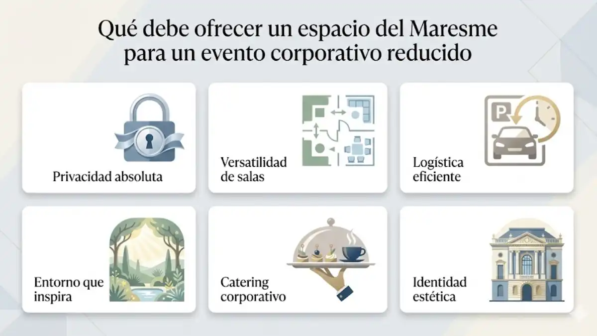Qué debe ofrecer un espacio del Maresme para un evento corporativo infografía
