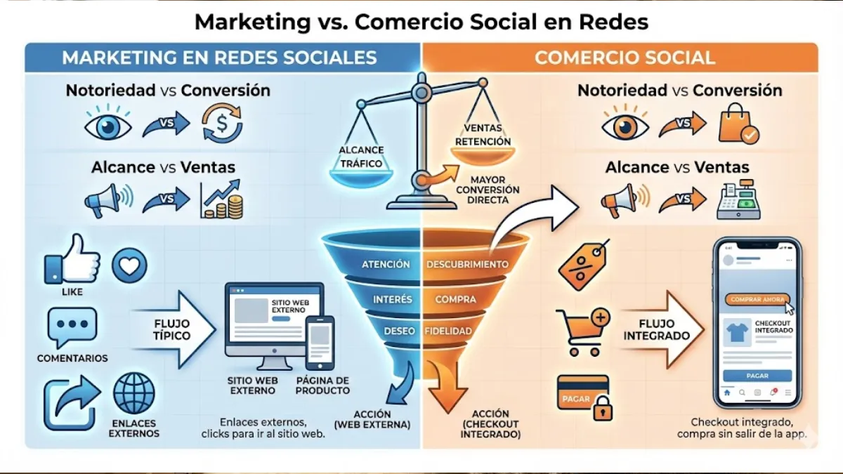 marketing vs comercio social en redes infografía