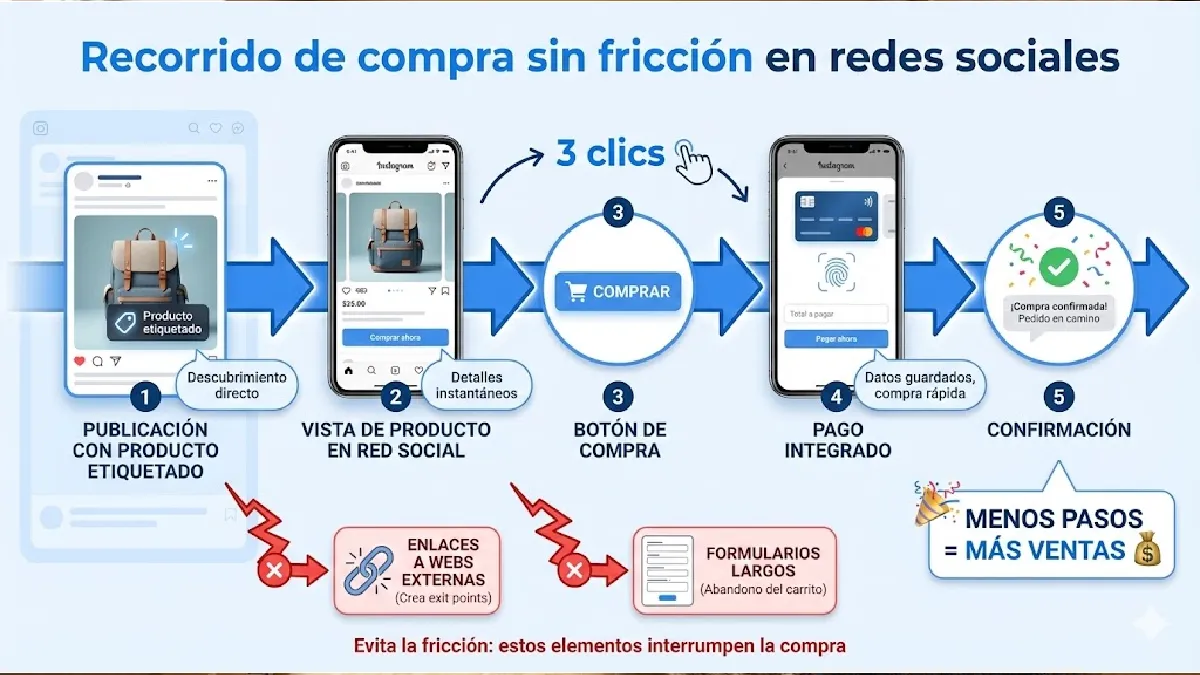 recorrido de compra sin fricción en redes sociales