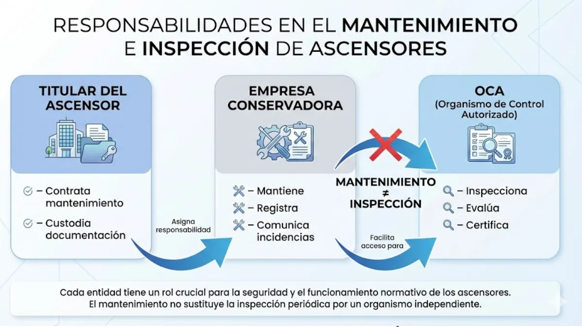 responsabilidades en el mantenimiento e inspección de ascensores infografía