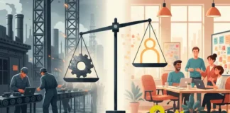 Contraste entre la gestión clásica y las relaciones humanas: organizaciones que equilibran estructura y gente.