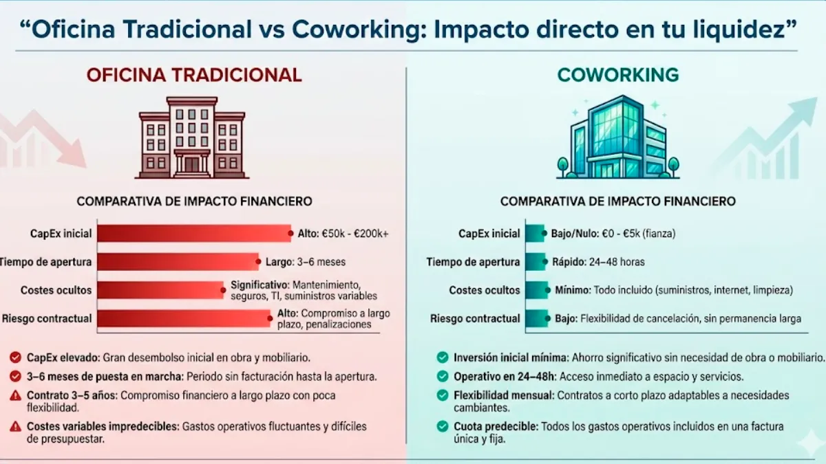 oficina tradicional vs Coworking infografía