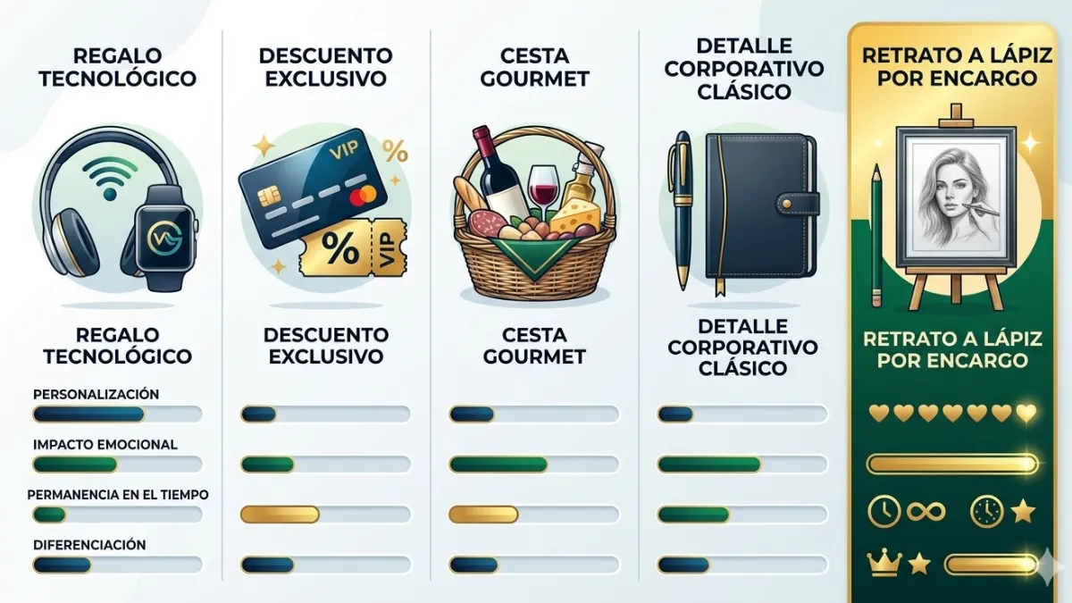 Infografía 1 — Comparativa visual de regalos