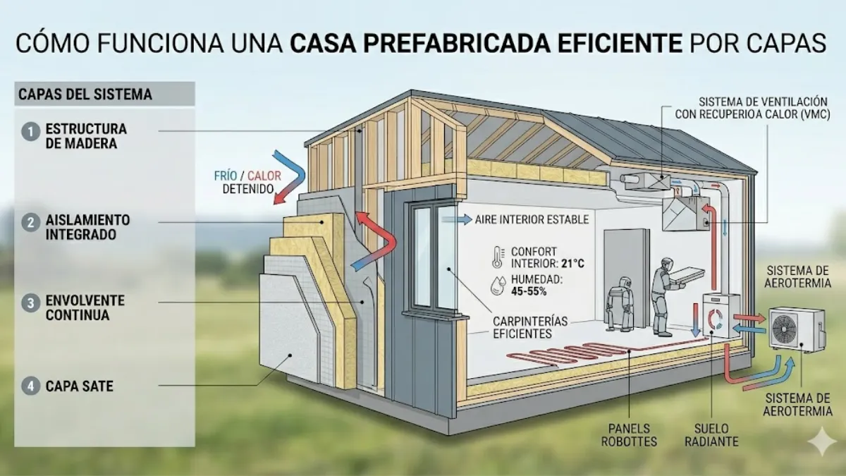 cómo funciona una casa prefabricada eficiente por capas