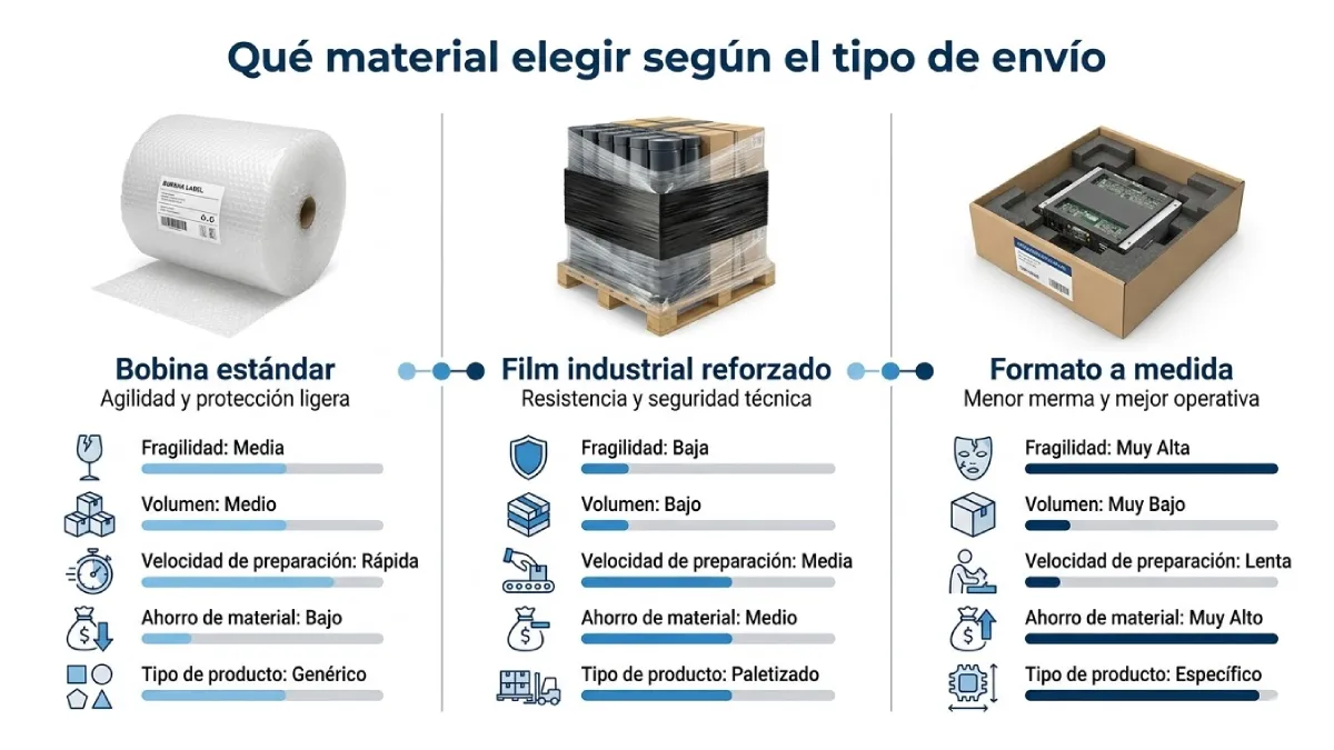 materiales para embalaje según escenario de envío