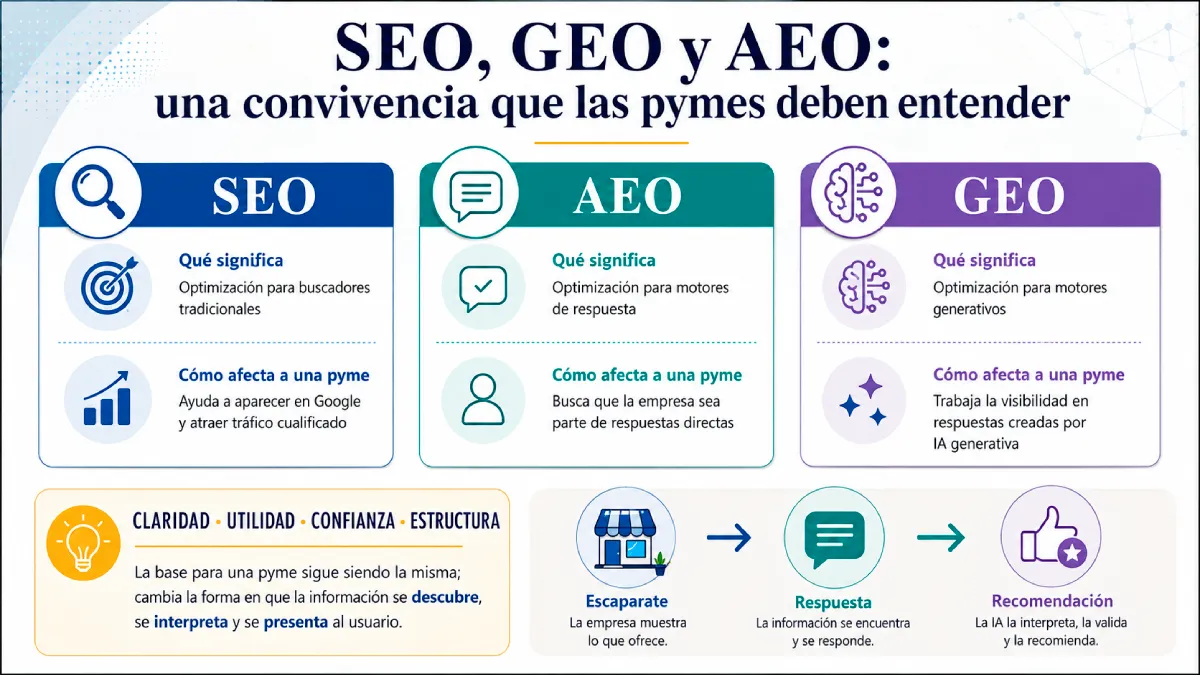 SEO, GEO y AEO infografía