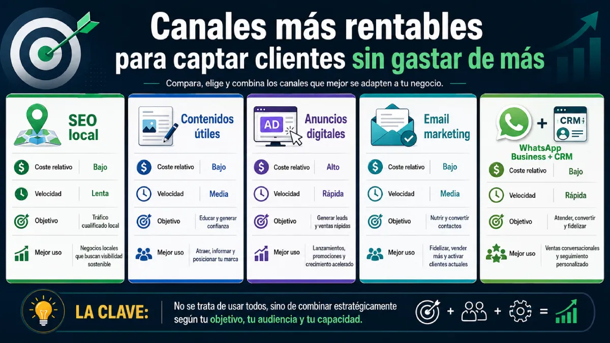 canales más rentables para captar clientes sin gastar de más infografía