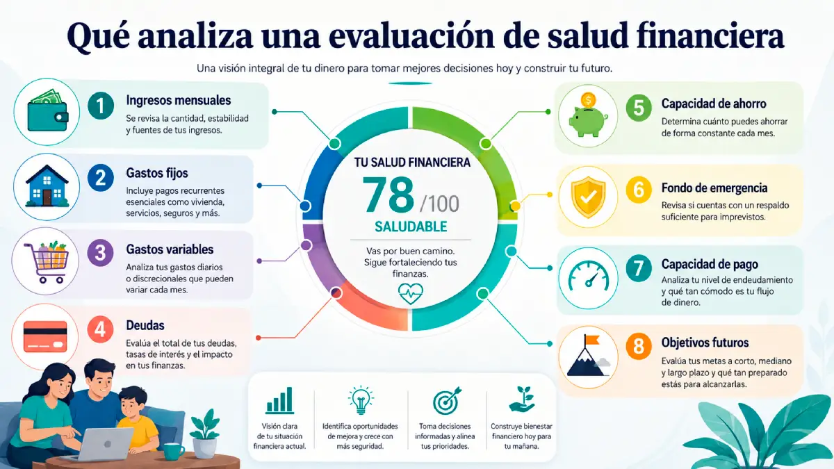 qupe analiza una evaluación de salud financiera infografía