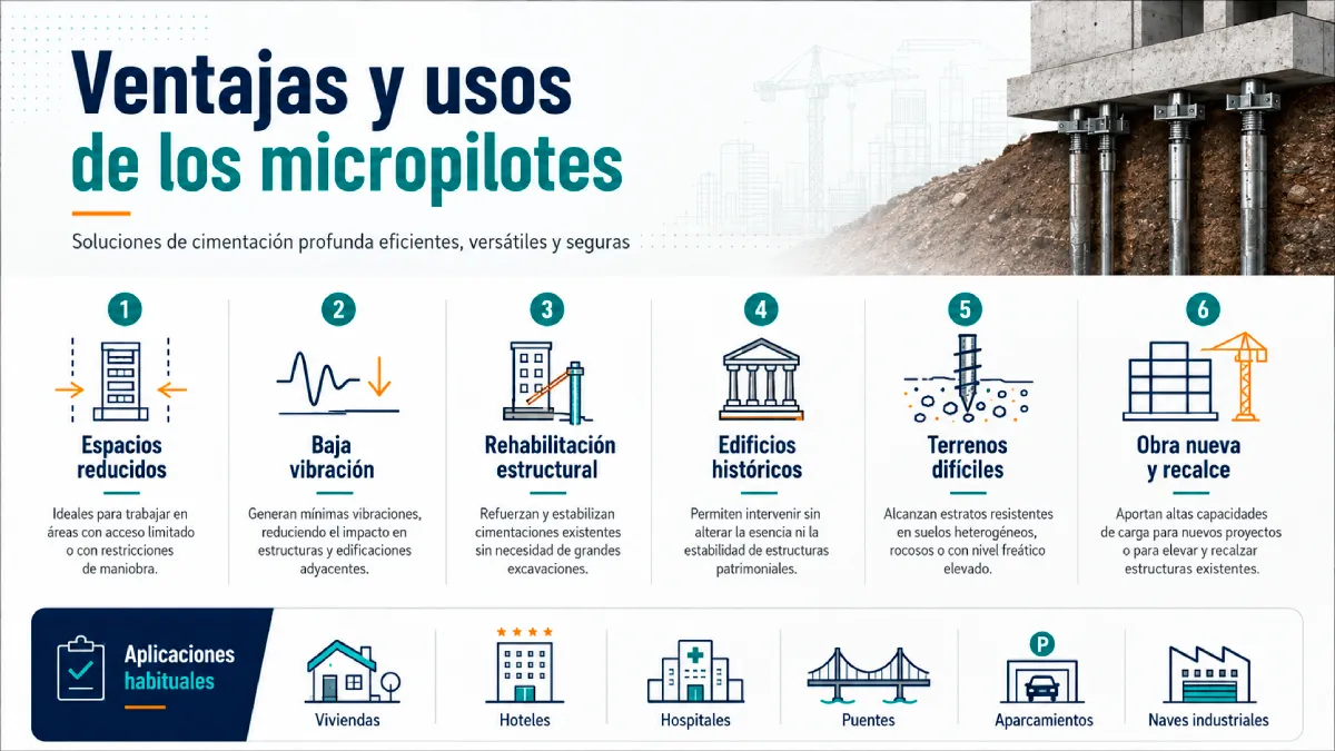 ventajas y usos de los micropilotes infografía