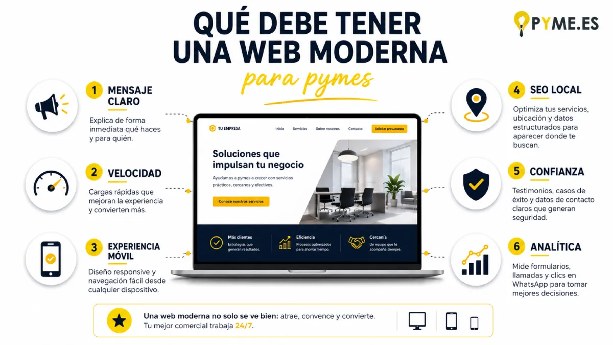 qué debe tener una web moderna para pymes para vender y posicionar