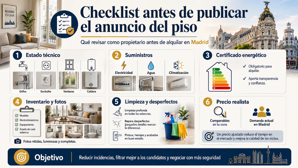 Checklist antes de publicar el anuncio del piso infografía