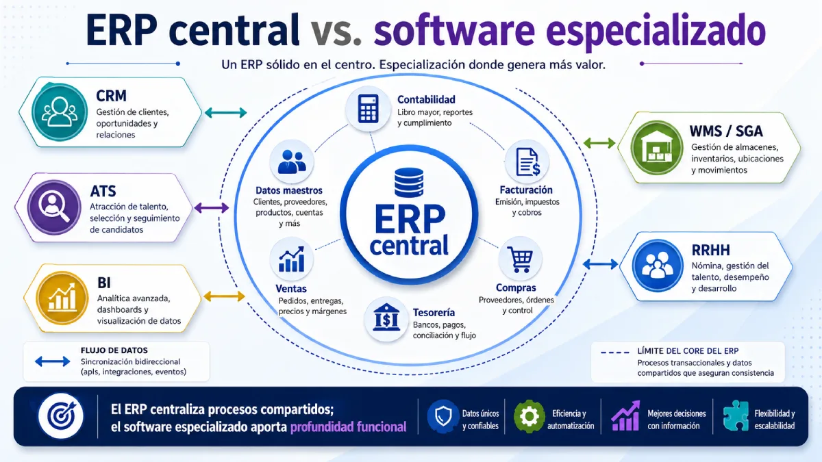ERP central vs. software especializado infografía