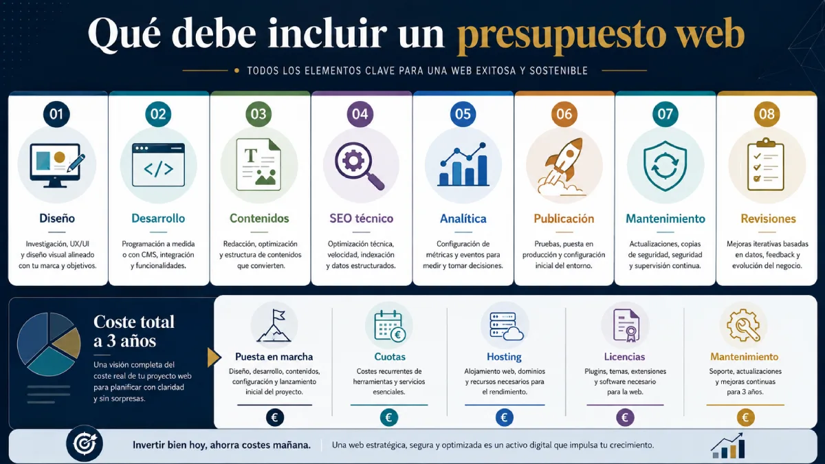 qué debe incluir un presupuesto web infografía