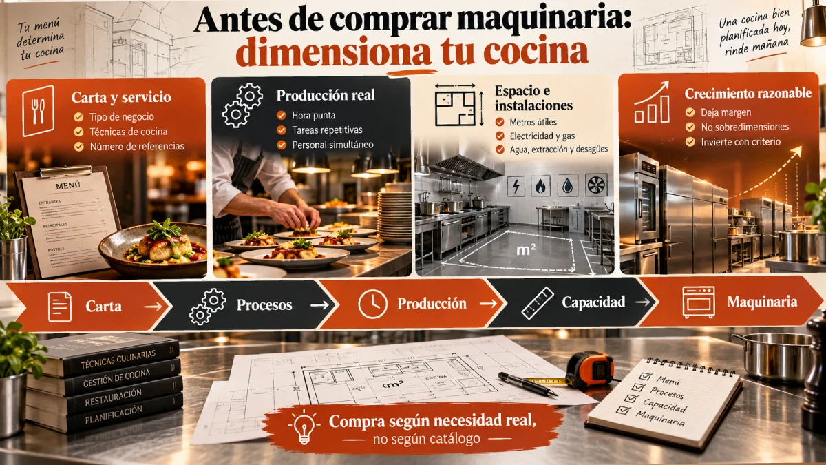 antes de comprar una maquinaria dimensiona tu cocina infografía