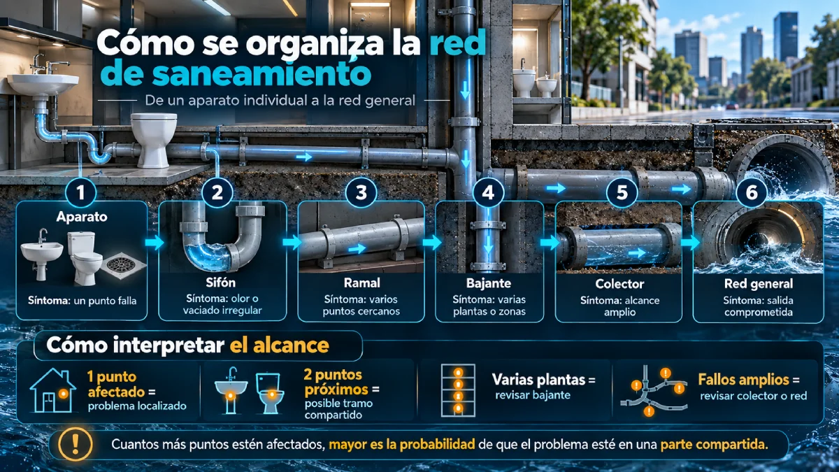 cómo se organiza la red de saneamiento infografía