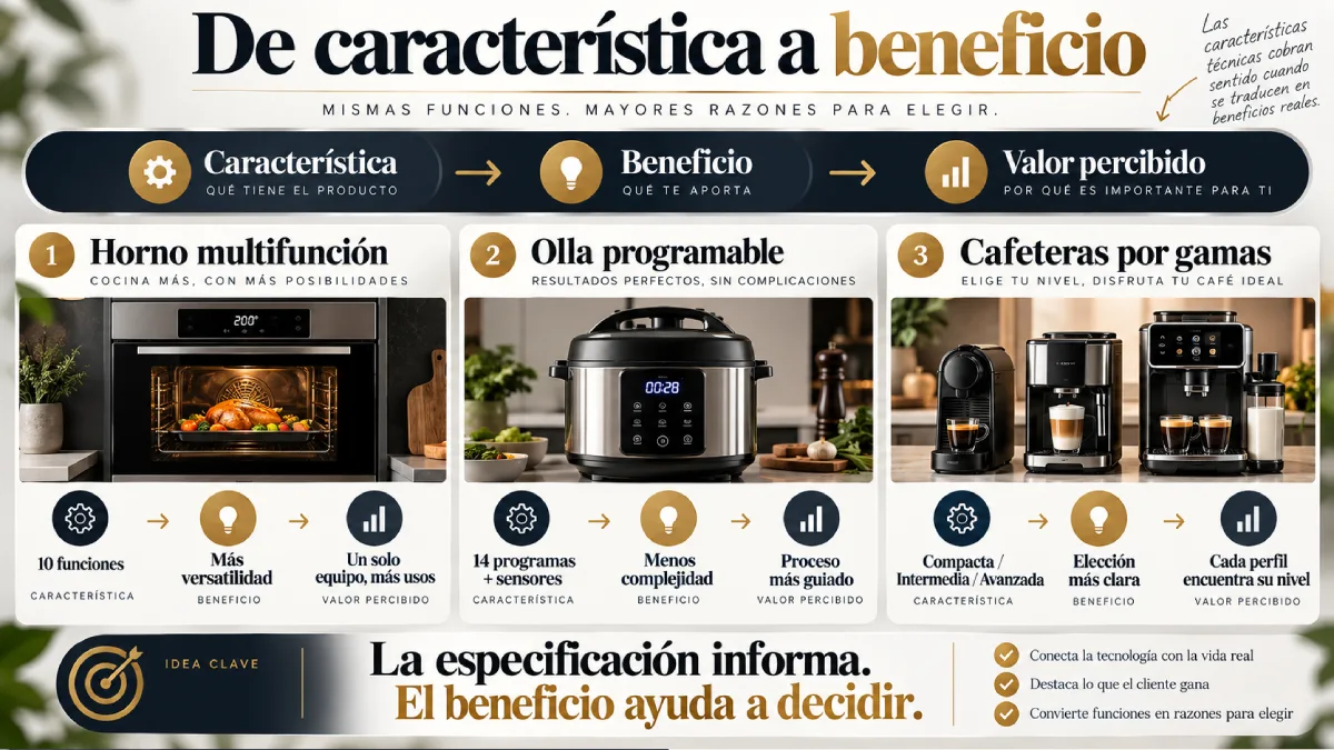 de característica a beneficio infografía