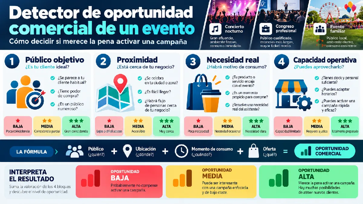 detector de oportunidad comercial de un evento infografía