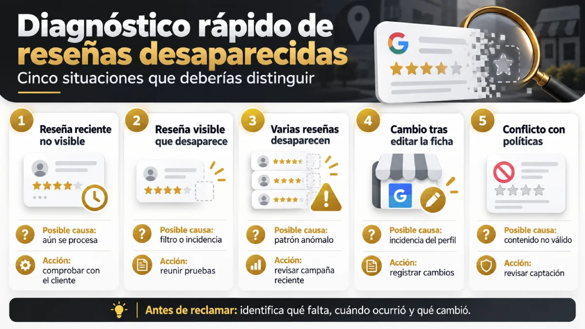 diagnostico rápido de reseñas desaparecidas infografía