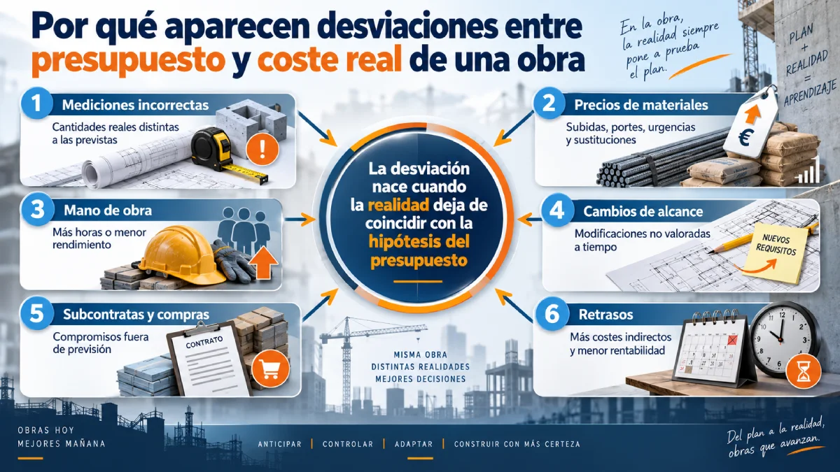 por qué aparecen desviaciones entre presupuesto y coste real de una obra infografía