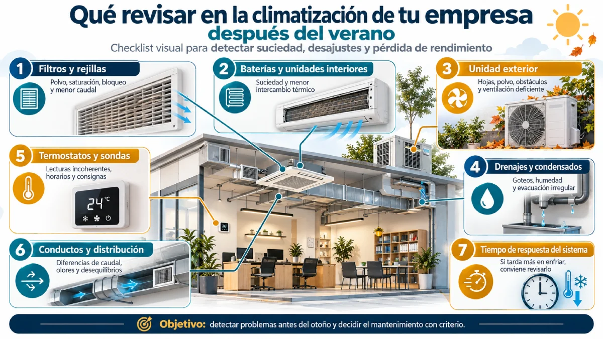 qué revisar en la climatización en tu empresa después del verano infografía